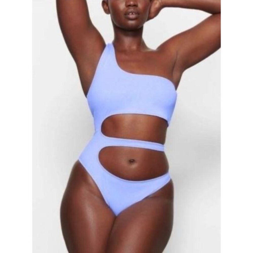 SKIMS Swim One Shoulder Monokini Periwinkle Womens XL
